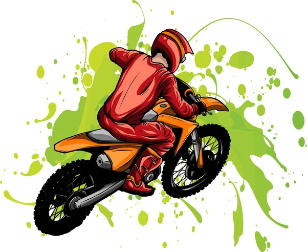 Motocross Ryttare Hoppa Ridning Motocross Cykel — Stock vektor