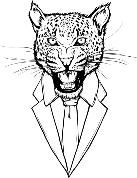 Vektorová Leopardí Hlava Černobílém Obrysu — Stockový vektor