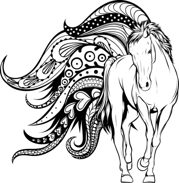 Ilustração Cavalo Desenho Contorno — Vetor de Stock