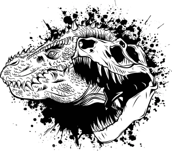 Cabeza Dinosaurio Contorno Blanco Negro — Archivo Imágenes Vectoriales