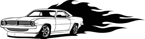 Muscle Cars Line Art Automobilový Vektorový Ilustrace Klasický Design Sportovního — Stockový vektor
