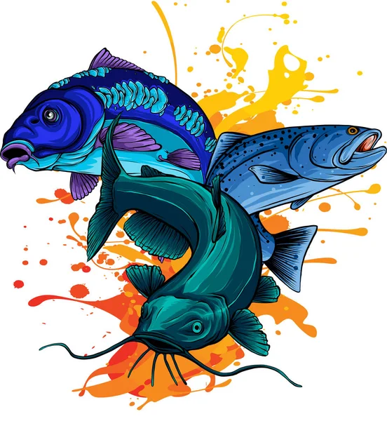 Σύνολο Έγχρωμων Διανυσματικών Εικονογραφήσεων Ψαριών — Διανυσματικό Αρχείο