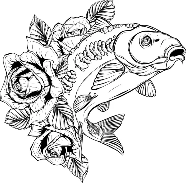 Ilustración Vectorial Del Esquema Carpa Pescado — Vector de stock