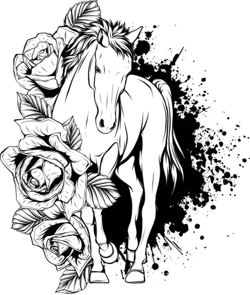 Illustrazione Del Cavallo Nel Disegno Contorno — Vettoriale Stock