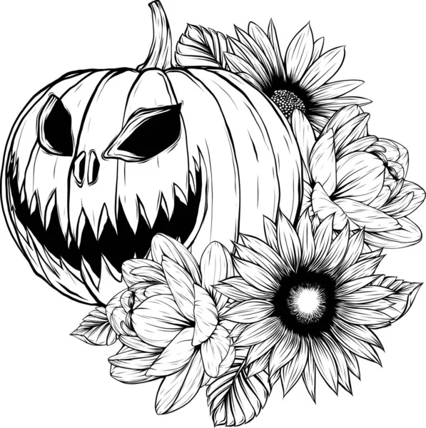 Halloween Pumpkin Vector Illustration Thin Line Art Icon White Background — Stock Vector