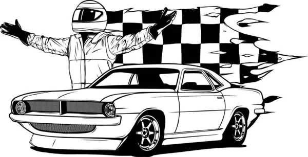 Muscle Cars Line Art Automotive Vector Illustration Vintage Sports Car — Stock Vector