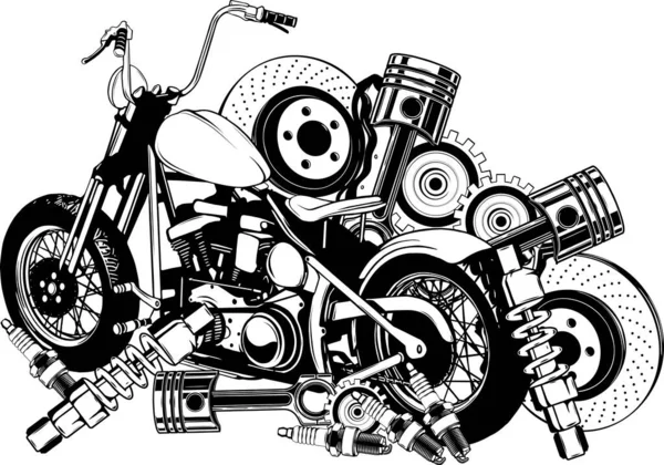 Ilustração Vetorial Motocicleta Preto Branco — Vetor de Stock