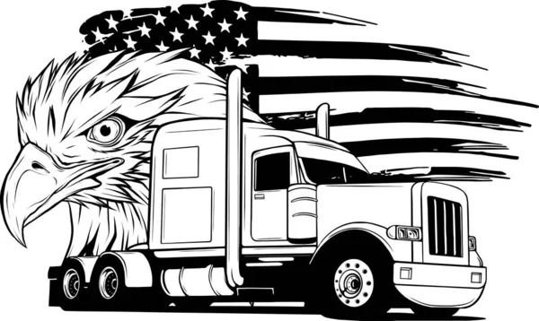 Κλασικό Αμερικάνικο Φορτηγό Μαύρο Και Άσπρο — Διανυσματικό Αρχείο