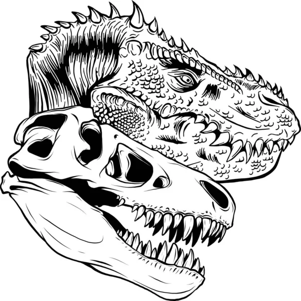 黑白相间的恐龙头 — 图库矢量图片