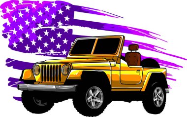 Amerikan bayrağı taşıyan off-road aracı