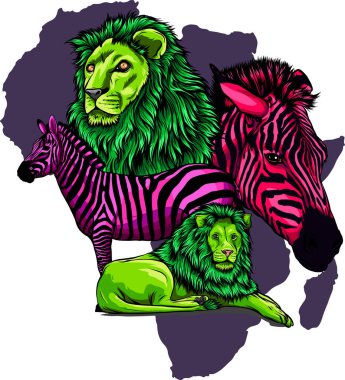 Afrika 'nın vahşi yaşamı, dünya kıtası. Flora ve Fauna. Vektör illüstrasyonu