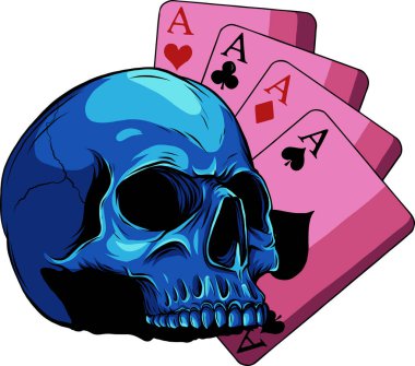 Beyaz arkaplanda Aces ve Kurukafa 'nın vektör çizimi.