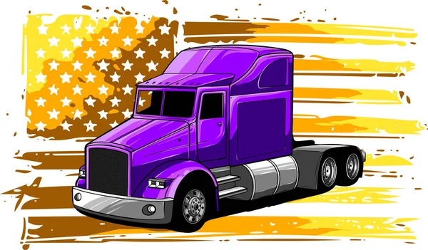 Klasyczna Amerykańska Ciężarówka Ilustracja Wektora Amerykańską Flagą — Wektor stockowy