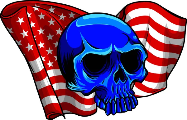 Vektor Ilustrasi Tengkorak Dengan Bendera Amerika Gambar Tangan Digital - Stok Vektor