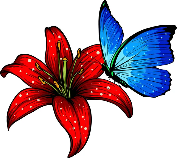 Vektor Uillustration Von Schmetterling Auf Blume Digitale Handverlosung — Stockvektor