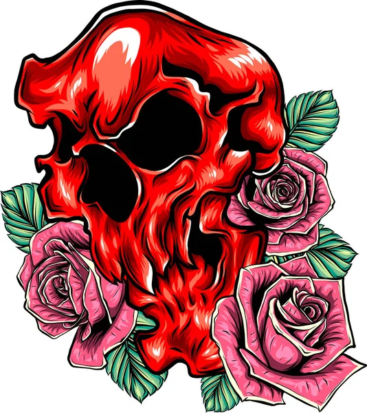 与美丽的玫瑰骷髅在老式风格孤立的病媒插图 — 图库矢量图片