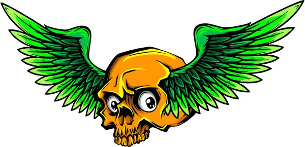 白い背景に翼を持つ人間の頭蓋骨のベクトル図 — ストックベクタ