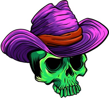 Beyaz arka planda Kafatası kovboyunun vektör çizimi. dijital el çizimi