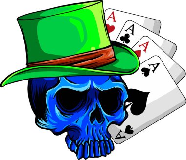 Poker suratlı Kafatası ve dört as vektör illüstrasyonu