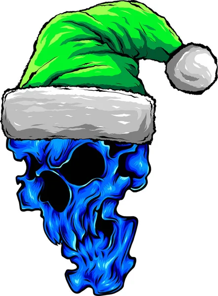 Crâne Dessin Animé Avec Chapeau Noël Illustration Vectorielle Avec Des — Image vectorielle