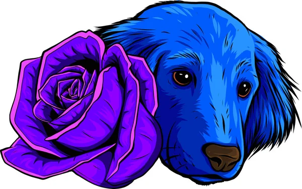 Σκύλος Τριαντάφυλλο Λουλούδι Γελοιογραφία Εικονογράφηση Διάνυσμα — Διανυσματικό Αρχείο