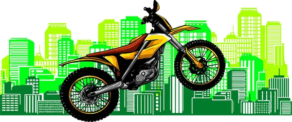 Ilustrasi Sepeda Motor Latar Belakang Lanskap Kota - Stok Vektor
