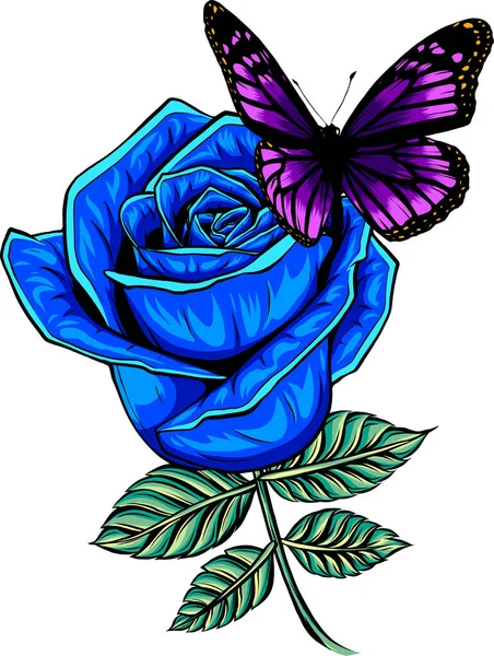 Illustration Des Schmetterlings Auf Rose Auf Weißem Hintergrund — Stockvektor