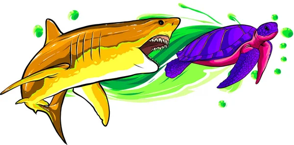 Criativa Tubarão Ataque Ilustração Fundo Branco — Vetor de Stock