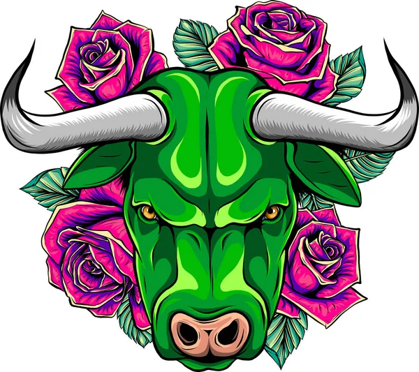 Cute Cartoon Cow Flowers White Background — Stock Vector