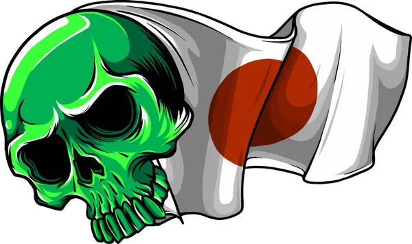 Illust Cráneo Humano Con Bandera Japón — Vector de stock
