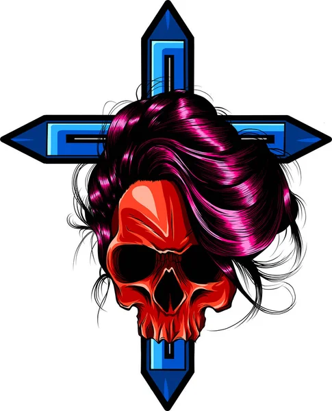 白い背景に頭蓋骨のあるキリスト教徒の十字架のイラスト — ストックベクタ