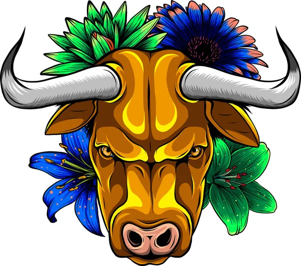 Illustration Cow Flower White Background — Stock Vector