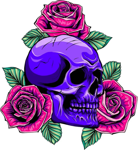 Cráneo Con Hermosas Rosas Estilo Vintage Ilustración Vectorial Aislada — Vector de stock