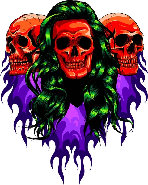 Gold Human Skull Blue Flames Fire Vector Illustration — Image vectorielle