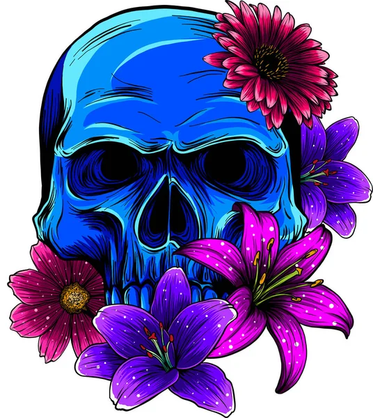 Illustration Vectorielle Crâne Rouge Avec Belles Roses Florales Dans Style — Image vectorielle
