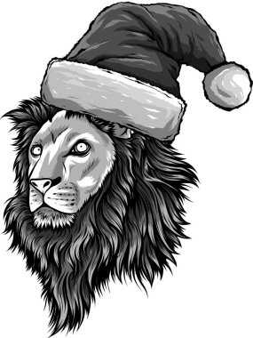 Noel tatili aslanı şapkalı.