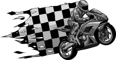 illustration of motorbike with flag racer clipart