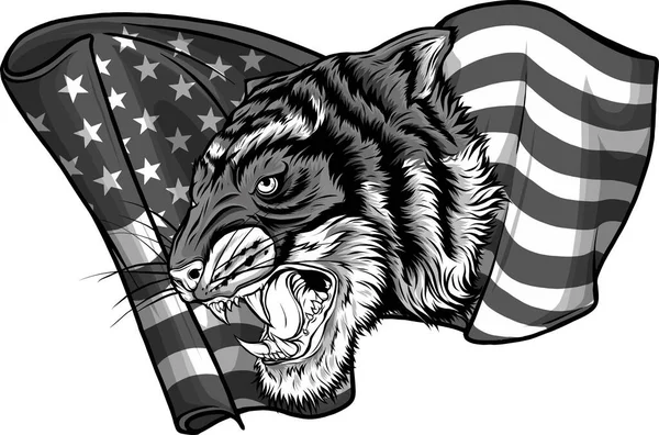 Ilustração Cabeça Tigre Bandeira Americana — Vetor de Stock