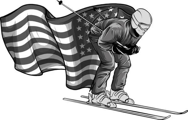 Ilustrace Lyžaře Americkou Vlajkou — Stockový vektor