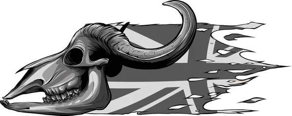 Bullenschädel Mit Hörnern Und Flagge Des Vereinigten Königreichs — Stockvektor