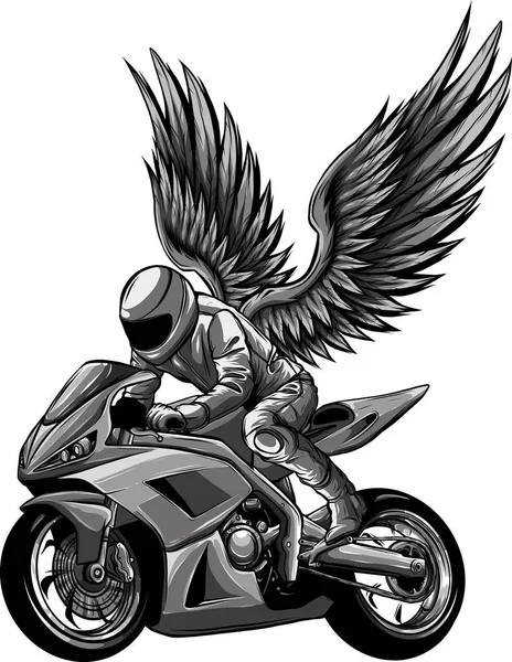Vector Monocromo Ilustración Motocicleta Con Alas — Vector de stock