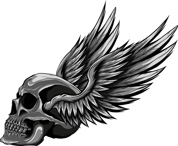 Skull Zeichnen Mit Flügeln Vector Illustration Stil — Stockvektor