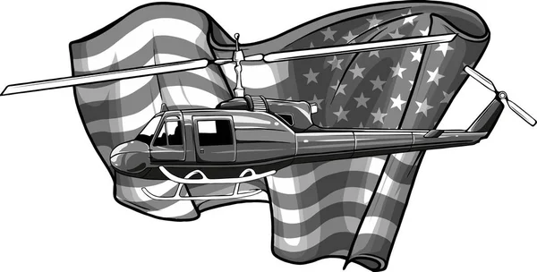 Helikopter Vliegt Met Vlag Van Verenigde Staten Vlag Van Verenigde — Stockvector