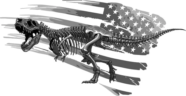 ティラノサウルスTレックス骨格のアメリカ国旗付きイラスト — ストックベクタ