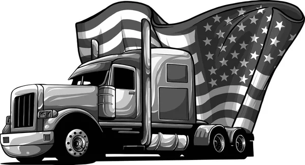 Κλασικό Αμερικάνικο Φορτηγό Απεικόνιση Αμερικανική Σημαία — Διανυσματικό Αρχείο