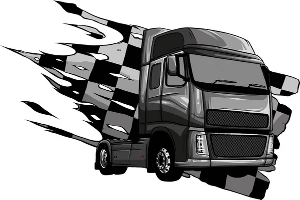 Illustration Semi Truck Race Flag — Stock Vector