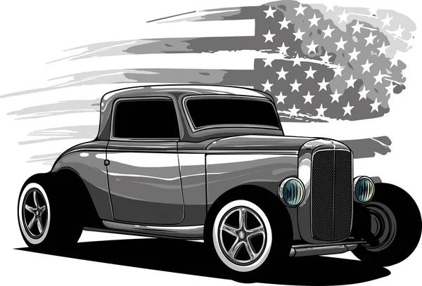 Illustration Hot Rod Med Amerikansk Flagga — Stock vektor