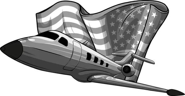 Amerikan Bayrağı Taşıyan Bir Uçağın Resmi — Stok Vektör
