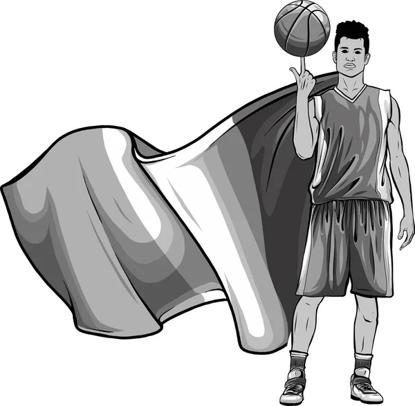 Ilustración Jugador Baloncesto Fondo Bandera Para Concepto Deportes — Vector de stock