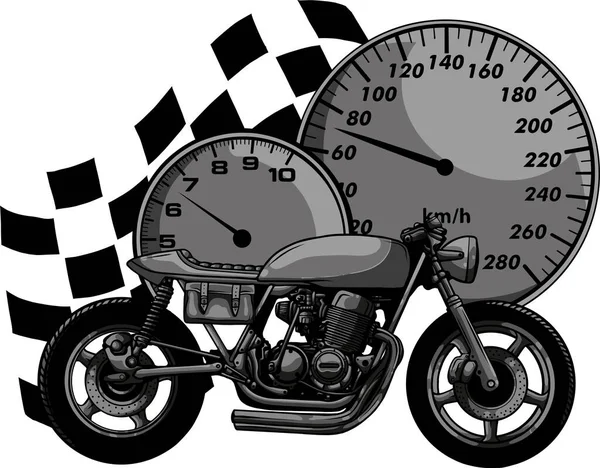 レースフラッグ付きヴィンテージバイクのイラスト — ストックベクタ